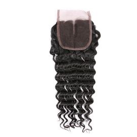 China Peruvian Virgin Hair 4*4 Deep Wave Lace Closure Hand Tied 130% Density supplier