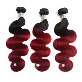 China Unprocessed Ombre Hair Weave 1b/99j Wine Red Body Wave Burgundy Soft And Silky supplier