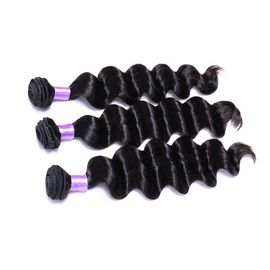 China 12-30 Inch Brazilian Loose Curly Weave Natural Color Black Single Drawn Hair End supplier