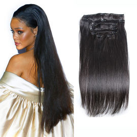 China Color #1 Black Hair Clip In Human Hair Thick 7 Pieces 14 Clips Brazilian Human Hair Extension supplier