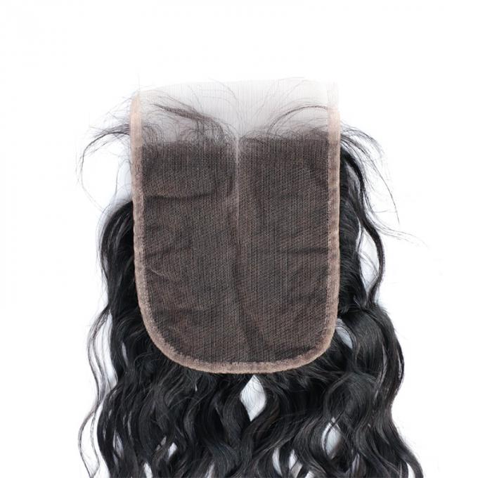 No Shedding Indian Human Hair 4 by 4 Lace Closure Natural Wave Whole Hand Tied