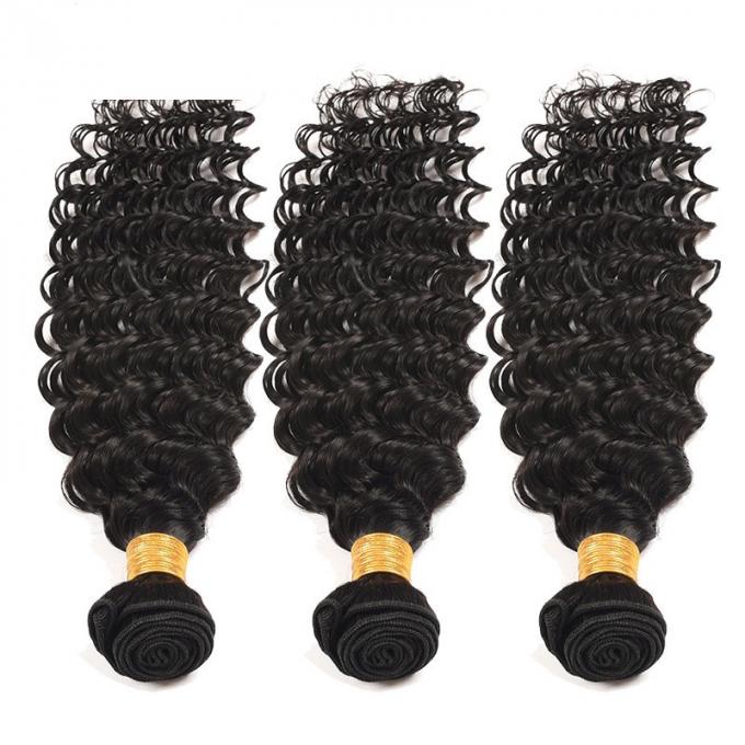 Natural Black Virgin Human Hair Bundles Without Lice / Machine Double Weft