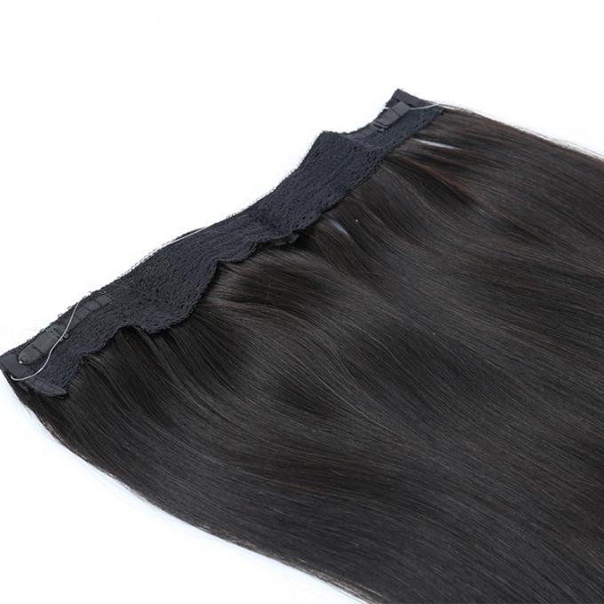 Flip In Halo Hair Extension One Piece Set Black Lace With Fish Wire Clip In Human Hair Extension