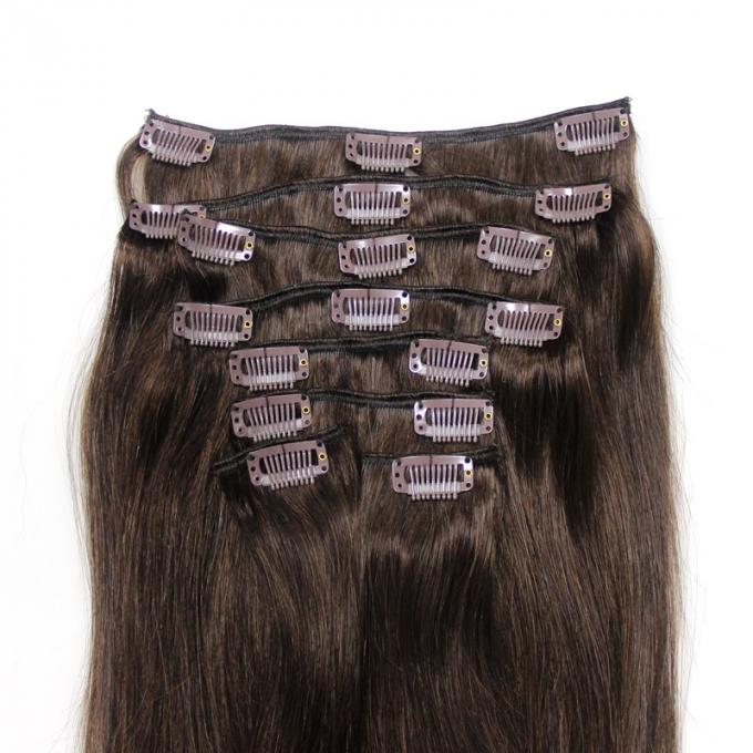 Dark Brown Color #2 Brazilian Human Hair Clip In Hair Extensions Cuticle Aligned 8pcs 120 Gram