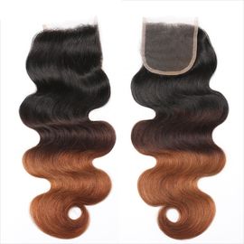 China Three Tone Virgin 4x4 Hair Closure , Hand Tied 4x4 Free Part Closure supplier