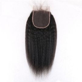 China Black 4 X4 Kinky Straight Closure , Free Part Lace Closure No Tangling supplier