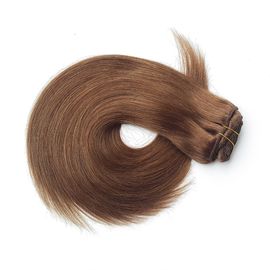 China Full Cuticles Brazilian Peruvian Virgin Human Hair Machine Weft Clip In Hair Extension Brown Color supplier