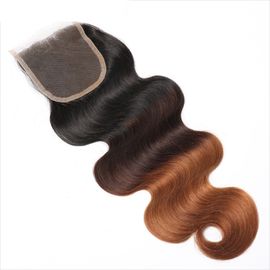 Three Tone Virgin 4x4 Hair Closure , Hand Tied 4x4 Free Part Closure supplier