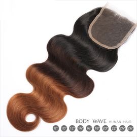 Three Tone Virgin 4x4 Hair Closure , Hand Tied 4x4 Free Part Closure supplier