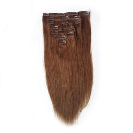 Full Cuticles Brazilian Peruvian Virgin Human Hair Machine Weft Clip In Hair Extension Brown Color supplier