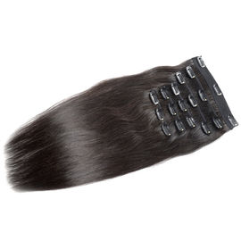 Natural Black Color Remy Clip In Hair Extensions 100% Virgin Hair With 6 Pieces supplier