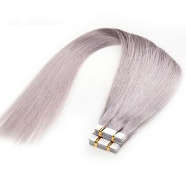 Brazilian Virgin Glue PU Tape Hair Extensions For Thin Hair , Grey Color supplier