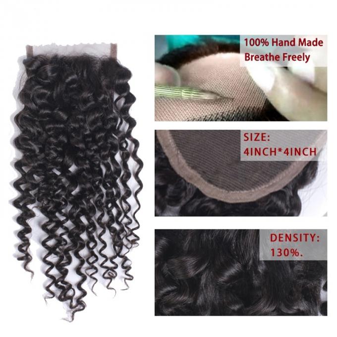 Natural Hair Skin Malaysian Curly Closure 4"x4" for Black Ladies Human Hair Lace Closure