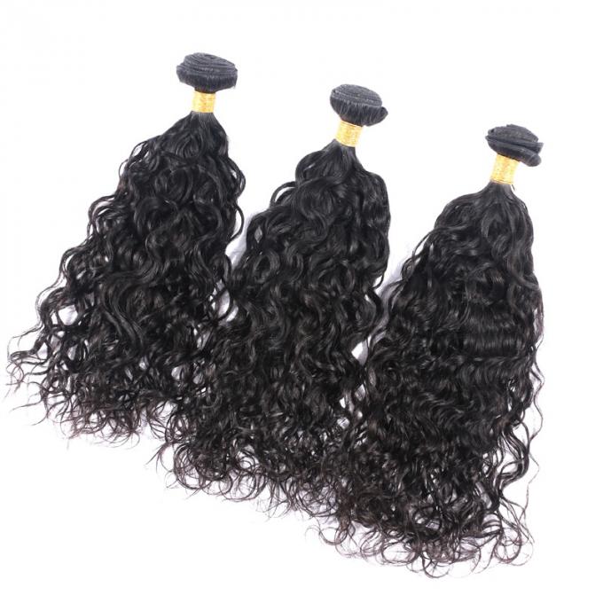 100 Unprocessed Brazilian Water Wave Human Hair , Natural Black Curly Hair Bundles 