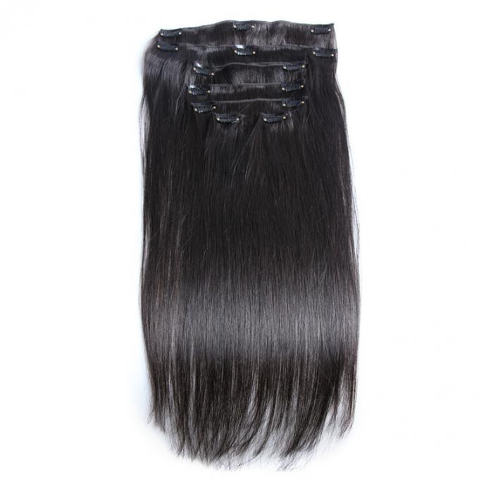 Color #1 Black Hair Clip In Human Hair Thick 7 Pieces 14 Clips Brazilian Human Hair Extension