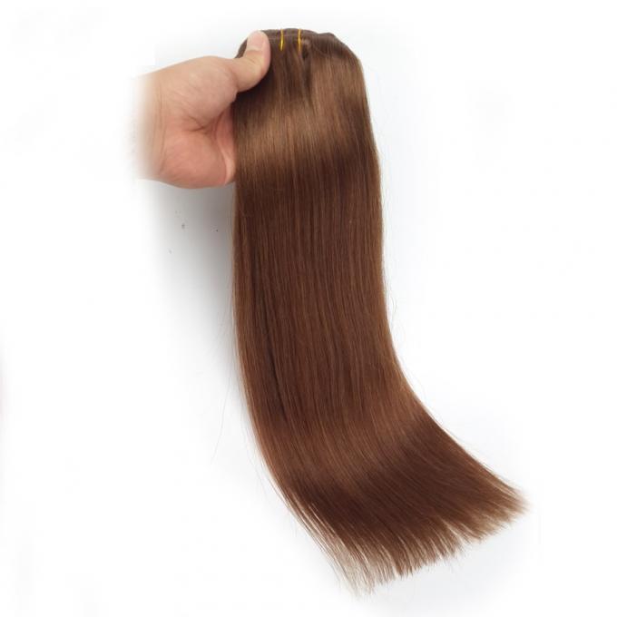 Full Cuticles Brazilian Peruvian Virgin Human Hair Machine Weft Clip In Hair Extension Brown Color