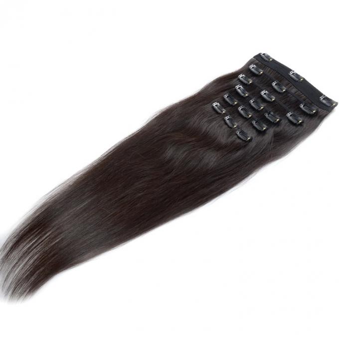 Natural Black Color Remy Clip In Hair Extensions 100% Virgin Hair With 6 Pieces