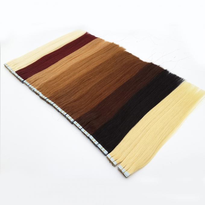 Brown Skin Weft PU Tape Hair Extensions Silky Straight For Women